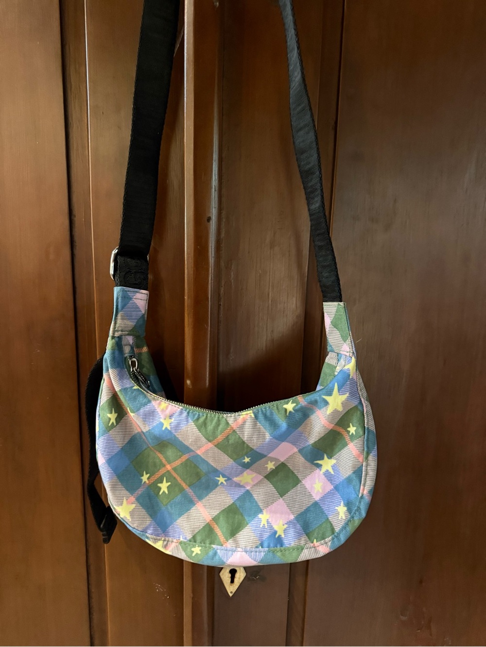 BAGGU Green Star Plaid Small Crescent Shoulder Bag - Picture 2 of 3